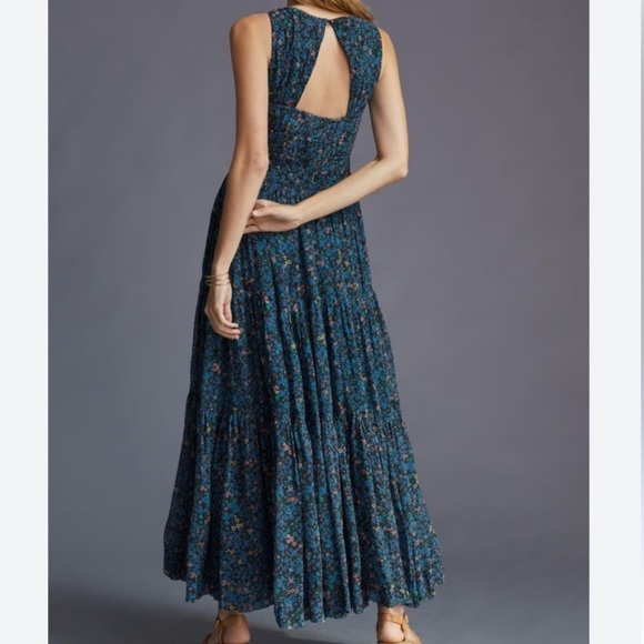 Anthropologie Blue Floral Maxi Dress - Picture 4 of 16